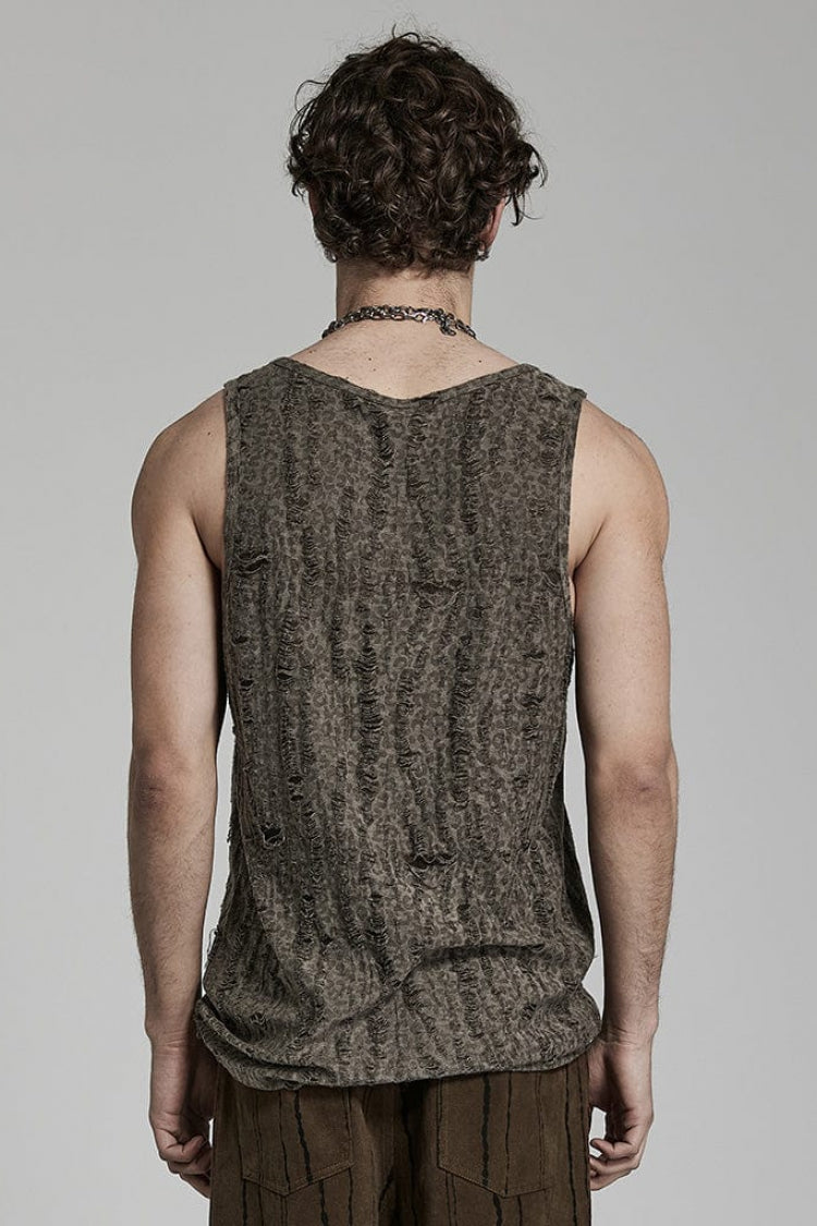 Sleeveless Print Ripped Mens Steampunk Vest 2 Colors - Product - 6