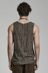 Sleeveless Print Ripped Mens Steampunk Vest 2 Colors - Product - 6