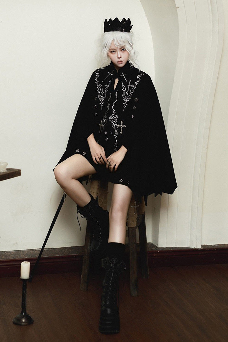 Black [The Eternal Night Descends] Embroidered Ouji Gothic Lolita Cloak Shorts Set - Product - 2