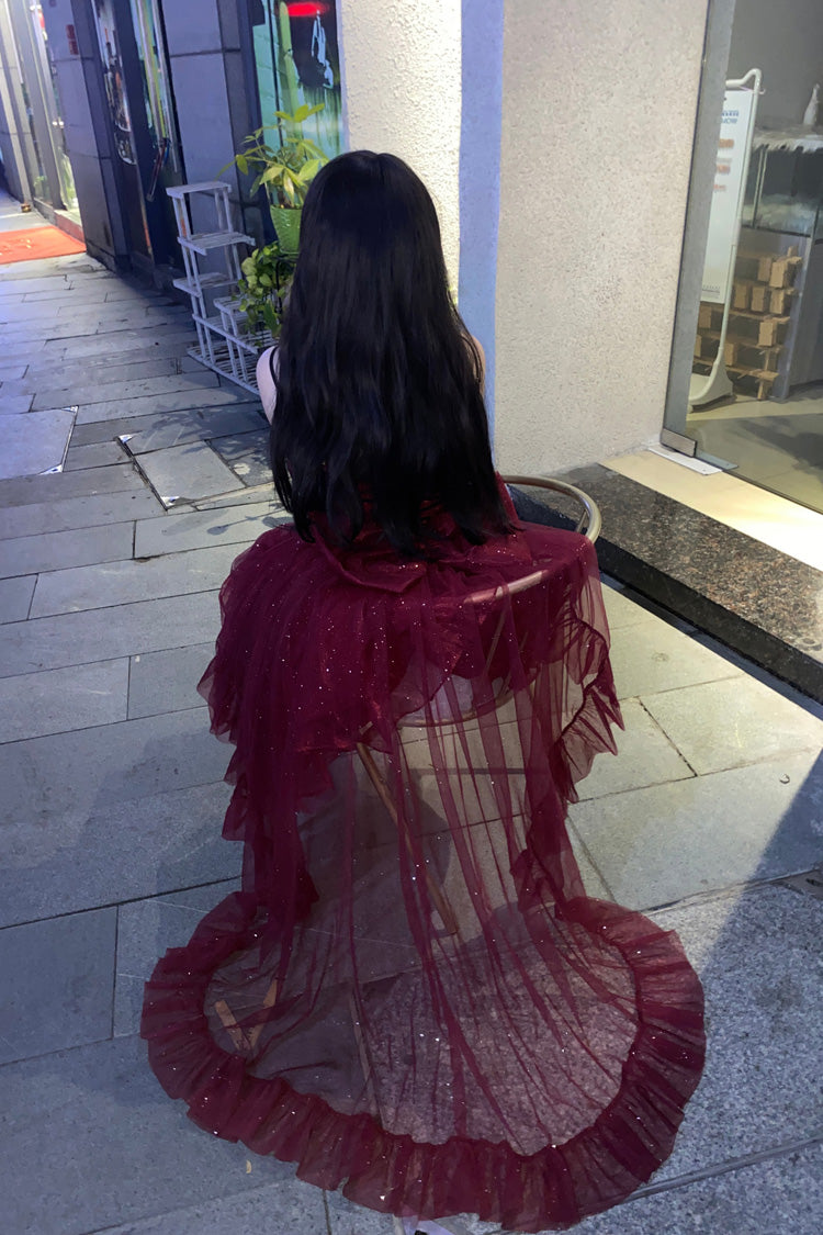 Red Shining Bowknot Irregular Sweet Princess Gorgeous Lolita Jsk Dress (Include Train) - Product - 8