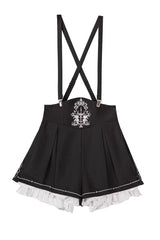 Black [Rabbit-Ear Meteorite] Stand Collar Long Sleeves Ruffled Embroidered Bow Gothic Ouji Lolita Shorts Vest Set - Shorts - 11