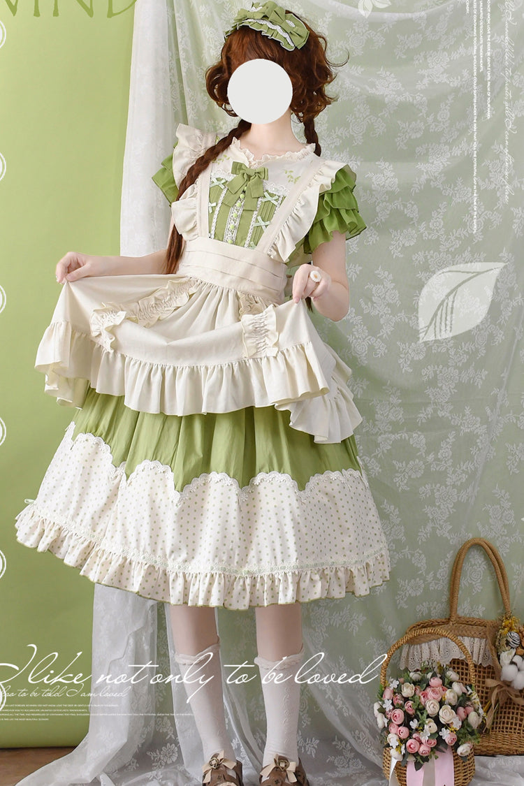 [Summer Wind] Short Sleeves Polka Dot Print Ruffle Embroidery Sweet Lolita Dress 3 Colors - Product - 3
