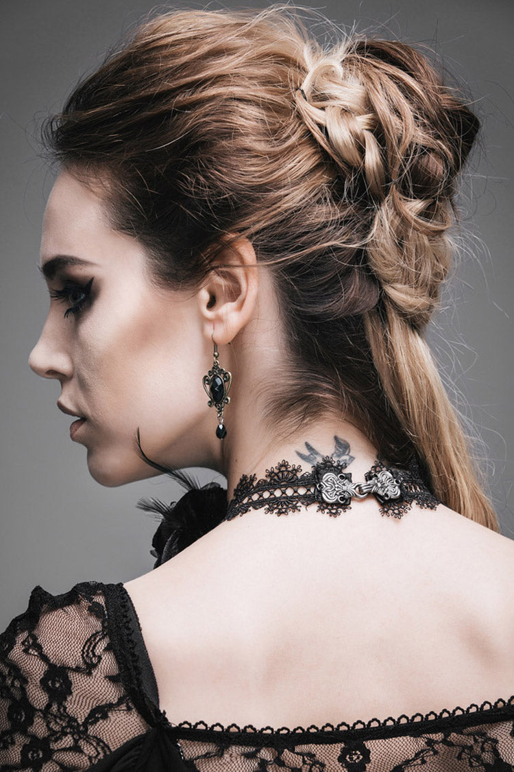 Black Shining Lace Rose Beads Chain Women's Gothic Choker - Product - 3