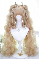 Creamy Gold Soft Waves with Light Airy Bangs Twin-Tail Wig Set - Creamy-Gold - 1