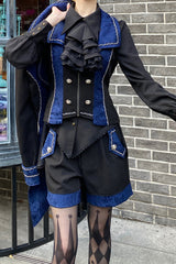 Black/Blue Hot Stamping Embroidery Ouji Handsome Cool Lolita Vest - Black/Blue - 1