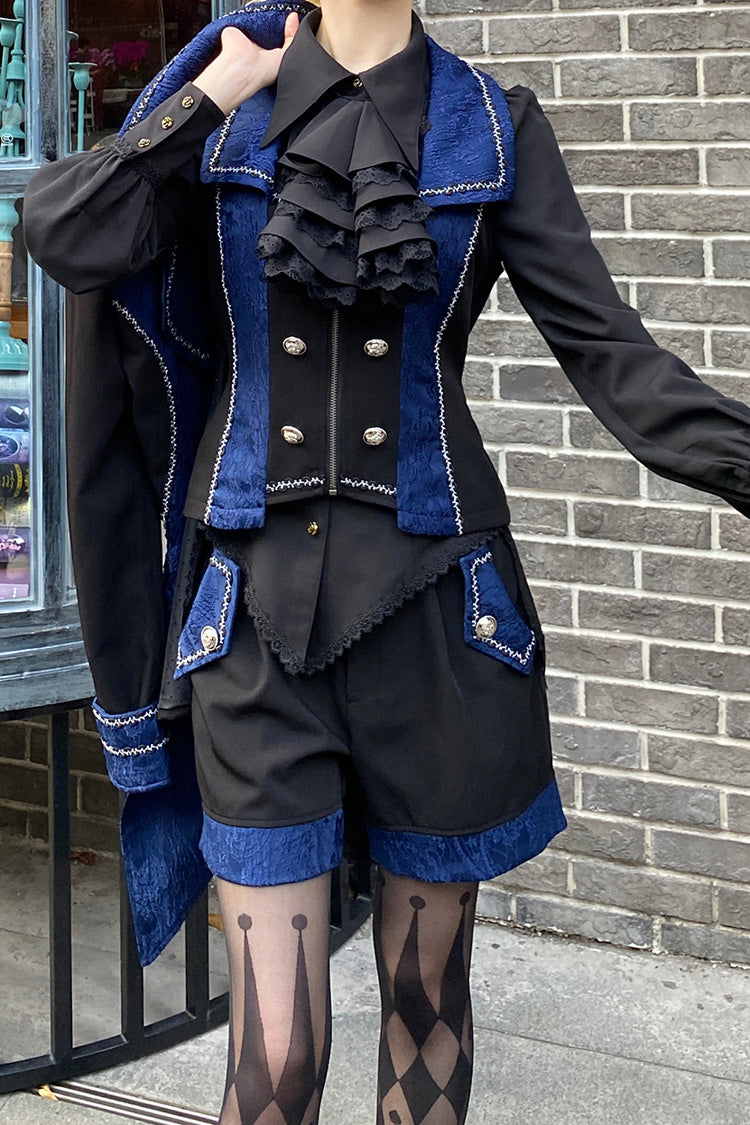 Black/Blue Hot Stamping Embroidery Ouji Handsome Cool Lolita Vest - Black/Blue - 1