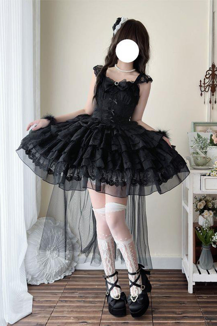 Black [From Broken Wings to Rebirth] Sleeveless Multi-Layered Ruffle Bowknot Lace-Up Gothic Ballet Lolita Jsk Dress - Product - 4
