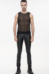 Black Gothic Elasticity Perspective Rhombus Net Yarn Sleeveles Men's T-Shirt - Product - 7