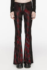 Low Waisted Thorns Print Lace-Up Women's Steampunk Flared Pants 2 Colors - Black/Red - 9
