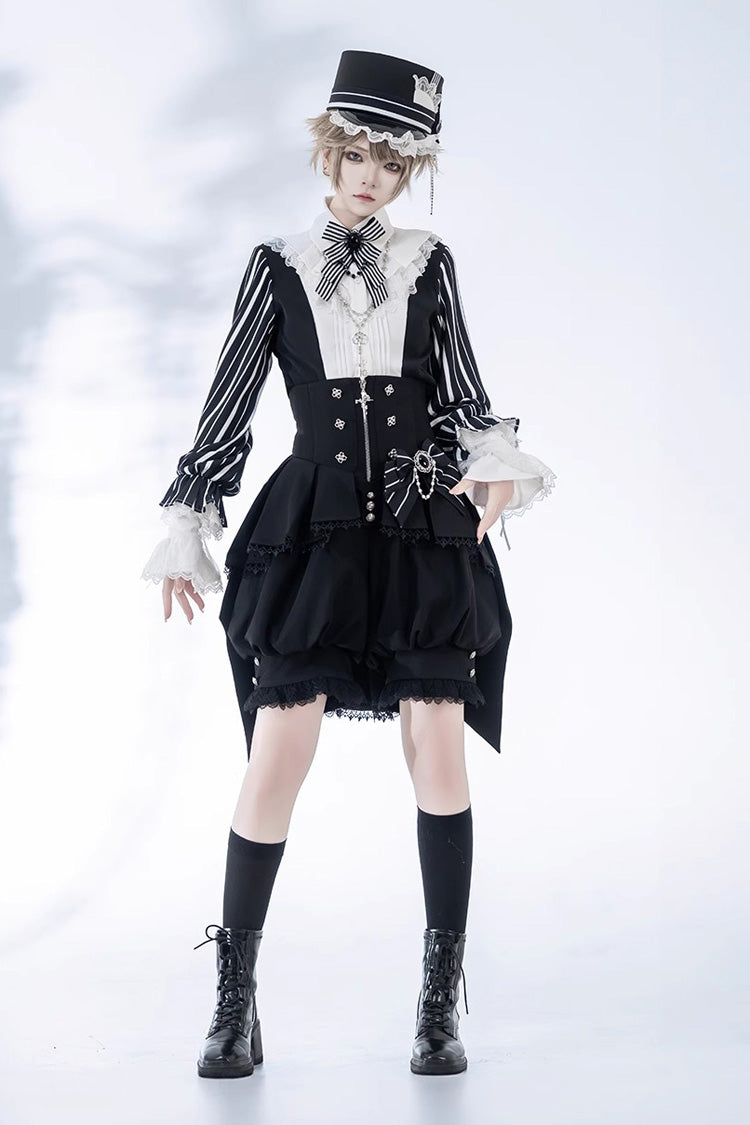 Black Wonderful Trick Stripe Print Lace Ouji Fashion Elegant Lolita Shorts - Product - 9