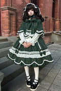 Groen Gingham Petal Bunny korte mouwen bedrukte gegolfde strik Zoet (set) vooraanzicht