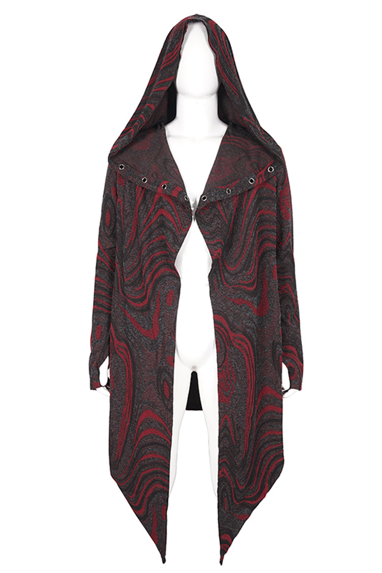 Red Irregular Multi Chain Men's Gothic Coat With Hood - Product - 8