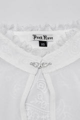White Stand Collar Long Puff Sleeves Jacquard Lace Women's Gothic Blouse - Product - 5