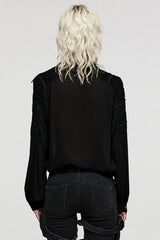 Women's Turn-down Collar Long Sleeves Lace Ruched Gothic Blouse 2 Colors - Product - 12