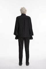 Black Stand Collar Long Puff Sleeves Jacquard Detachable Tie Men's Gorgeous Shirt - Product - 4
