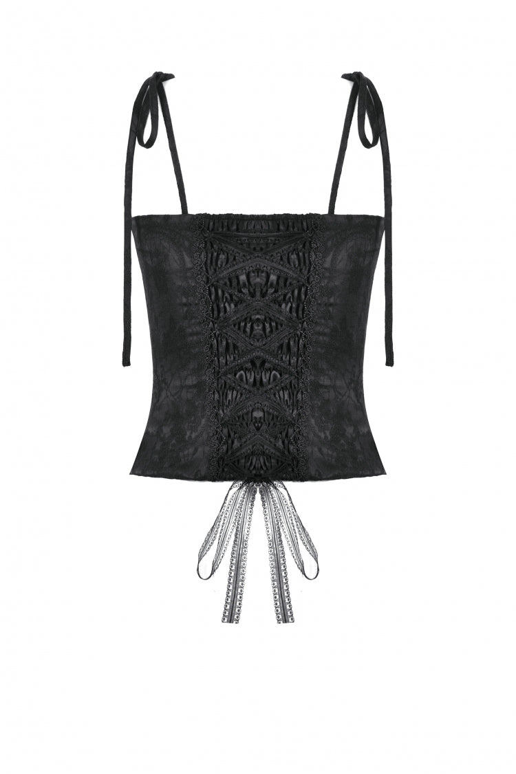 Black Floral Jacquard Lace-Up Women's Gothic Elegant Bustier - Product - 16