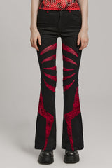 Spiderweb Claw Print Mesh Women's Gothic Flared Pants 2 Colors - Black/Red - 9