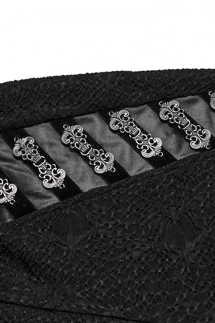 Black Print Slim Mesh Button Decoration Women's Gothic Leggings - Product - 5