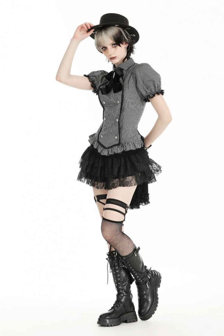 Black Multi-Layered Lace Women's Gothic Puffy Skirt with Detachable Swallow Tail - Product - 11