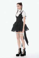 Black/White Short Puff Sleeves Lace Ruffled Stand Collar Women's Gothic Royal Blouse - Product - 11