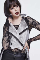 White Painted Back Lace Up Lace Hem Asymmetrical Women's Gothic Waistcoat - Product - 7