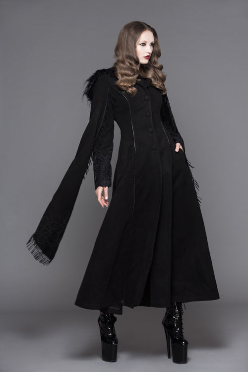 Black Hand Embroidered Shawl Double Sided Tweed Womens Gothic Coat - Product - 4