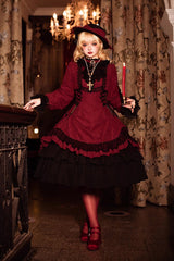 Point Manor Solid Color Stand Collar Long Sleeves Multi-layer Ruffle Gothic Lolita Dress 5 Colors - Product - 2