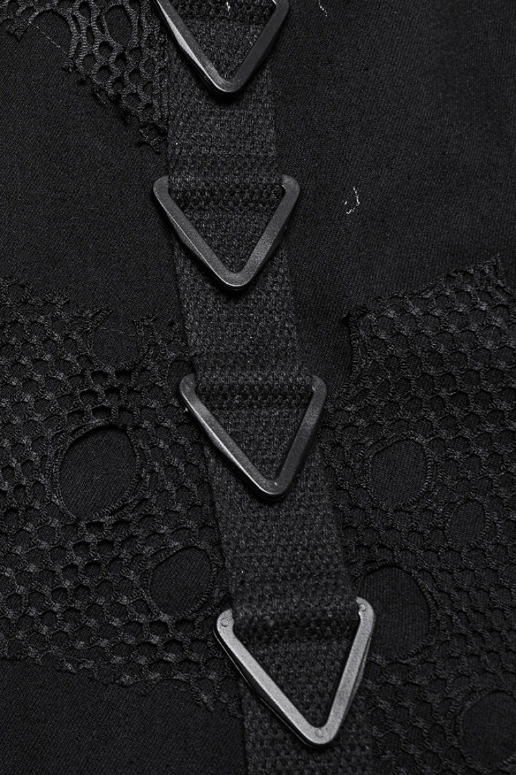 Black Stitching Mesh Triangular Buckle Women's Punk Fishtailed Skirt - Product - 8