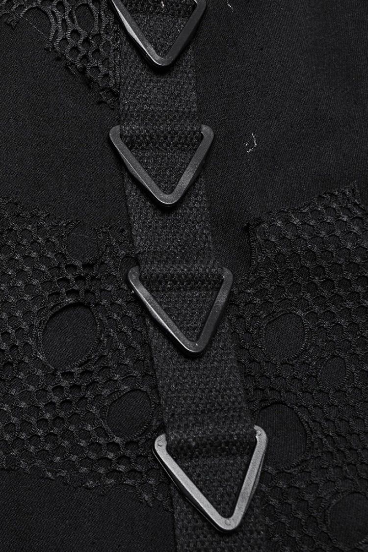 Black Stitching Mesh Triangular Buckle Women's Punk Fishtailed Skirt - Product - 8