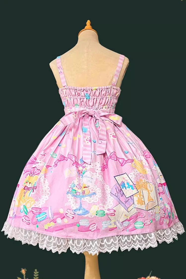[Macaron Dolly House] Sleeveless Print Bowknot Lace-Up Sweet Lolita Jsk Dress 3 Colors - Product - 12