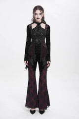 Red Long Trumpet Sleeves Jacquard Cutout Women's Gothic Blouse - Product - 6