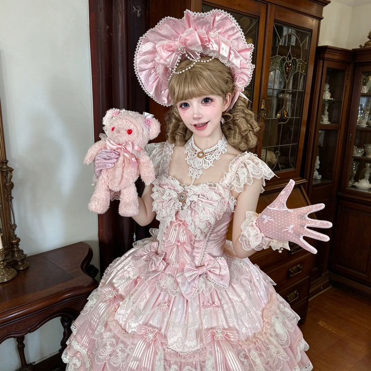 Elegant Ruffled Lace Lolita Dress Set with Bow Accents - view 10