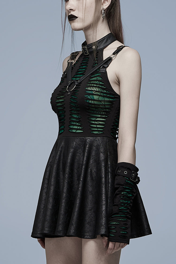 Sleeveless Stitching Spider Web Ripped Women's Gothic Dress 3 Colors - Product - 10