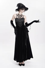 Black Sleeveless Ruffle Lace-Up Plumed Women's Gothic Long Slip Dress - Product - 3