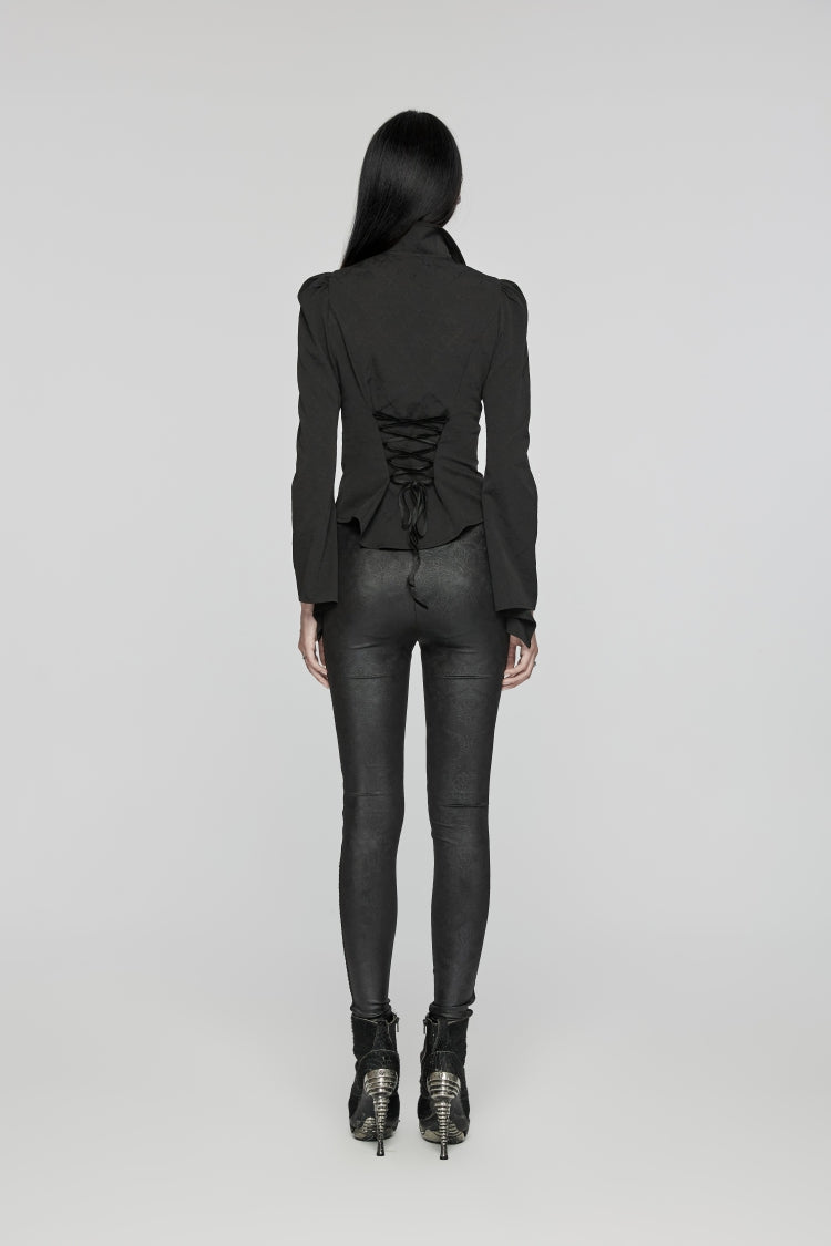 Black Long Puff Sleeves Stitching Lace Women's Gothic Blouse - Product - 7