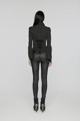Black Long Puff Sleeves Stitching Lace Women's Gothic Blouse - Product - 7