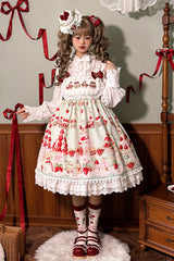 Mint Strawberry Dessert Print High Waisted Ruffle Bowknot Sweet Lolita JSK Dress 4 Colors - Green - 2