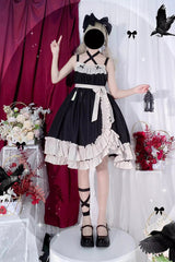 Black [Monet Estate] Sleeveless High Waisted Ruffle Bowknot Asymmetric Gothic Lolita Jsk Dress - Product - 11
