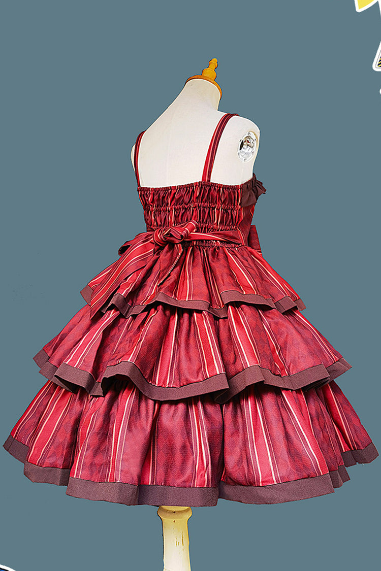 Stripe Print [Cloth Cat] Triple-Layered Ruffle Bowknot Sweet Lolita Dress 4 Colors - Product - 2