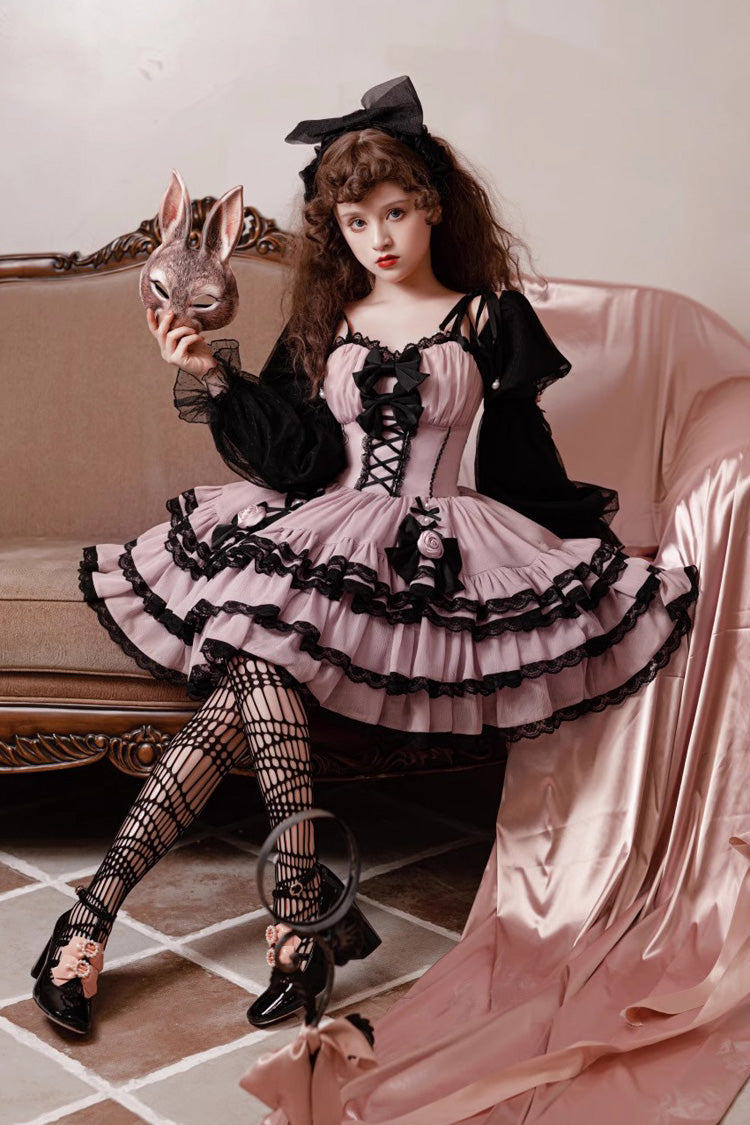 Black/Purple Dance Music Long Sleeves Multi-layer Ruffle Bowknot Sweet Princess Lolita Dress - Product - 4