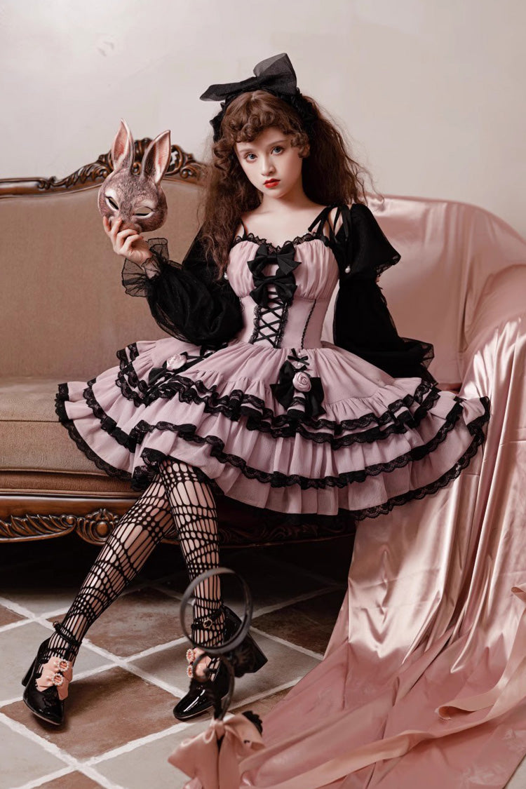 Black/Purple Dance Music Long Sleeves Multi-layer Ruffle Bowknot Sweet Princess Lolita Dress - Product - 4