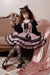 Black/Purple Dance Music Long Sleeves Multi-layer Ruffle Bowknot Sweet Princess Lolita Dress - Product - 4