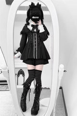 [Twilight Reimi] Long Sleeves Printed Ruffled Bow Lace Sweet Jirai Kei Japanese Dress Shorts Set 4 Colors - Product - 6