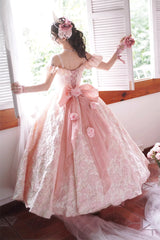 Off Shoulder Print Hanayome Embroidery Bowknot Sweet Princess Lolita Dress 2 Colors - Product - 13