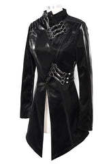 Black High Collar Slim Leather Womens Punk Coat - Product - 7