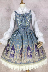 Dream Elf Print Ruffle Bowknot Sweet Lolita Jsk Dress 6 Colors - Dark-green - 6