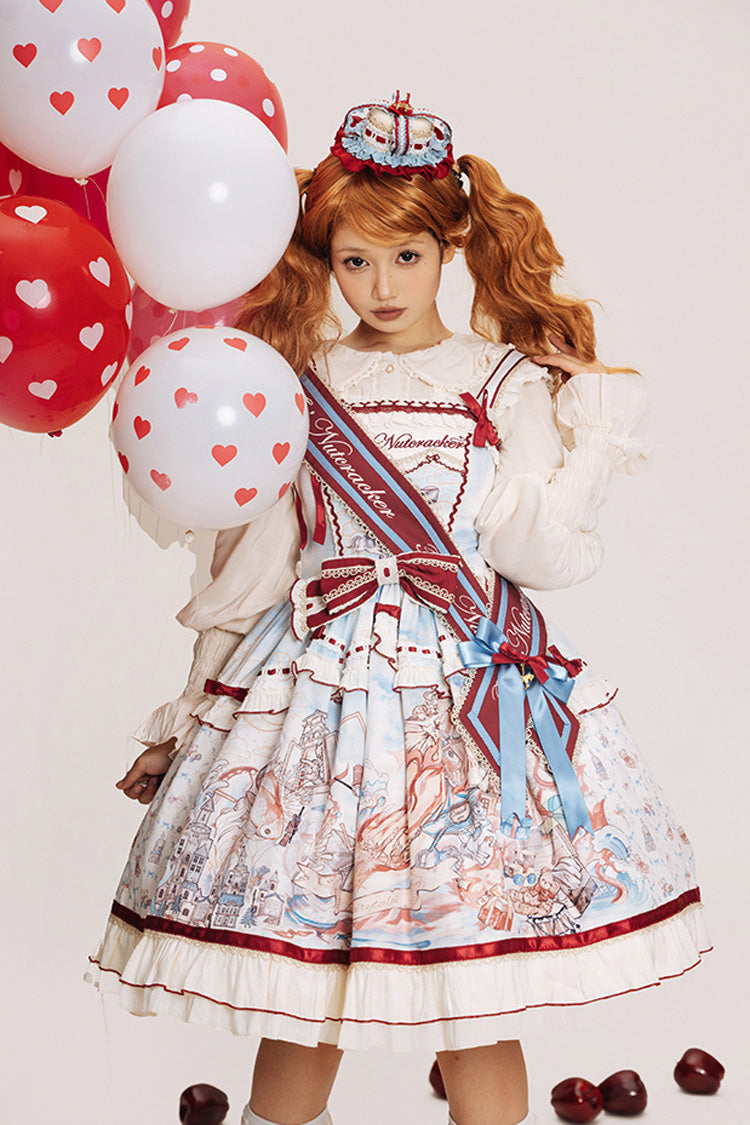Multi-Color [Nutcracker] Sleeveless Print Ruffle Bowknot Sweet College Style Lolita Jsk Dress - Product - 9