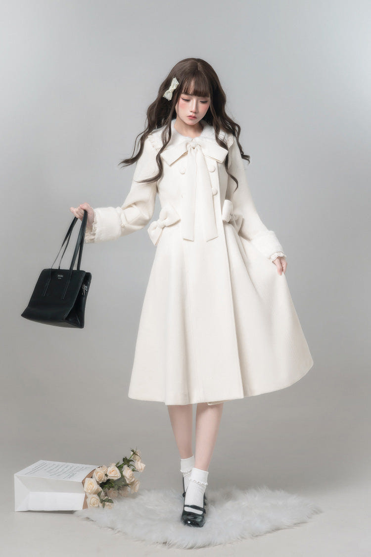 ホワイト [First Snow] 丸襟 長袖 リボン スウィートロリータ コート 商品画像