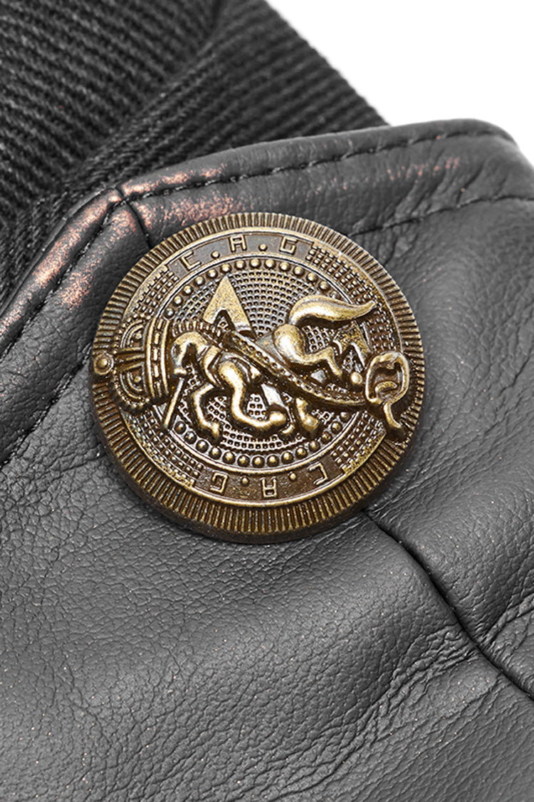 Black Sleeveless Double Breasted Retro Metal Button Decoration Mens Steampunk Vest - Product - 7