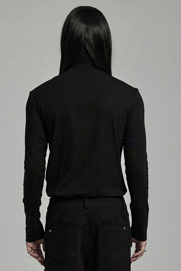 Black Long Sleeves Stitching Lace-Up Ripped Men's Punk Blouse - Product - 3